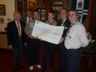 l-r  Rotarians Don McGregor & Roy Mollison, Explorer Scouts Tristan Jones & Dan Jones, President Peter Amos, District Commissioner Nigel Reed